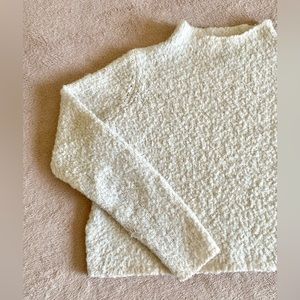 Fuzzy Creamy White Mock-neck Sweater